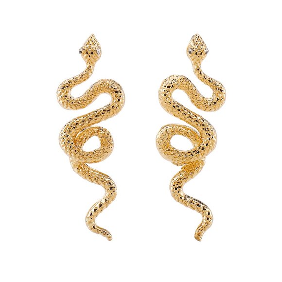 3/$35 Gold Tone Snake Dangle Drop Stud Earrings Statement Jewelry Serpent - Picture 8 of 8